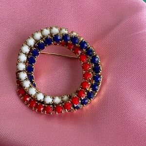 Vintage patriotic Golden Red white and Blue Brooch